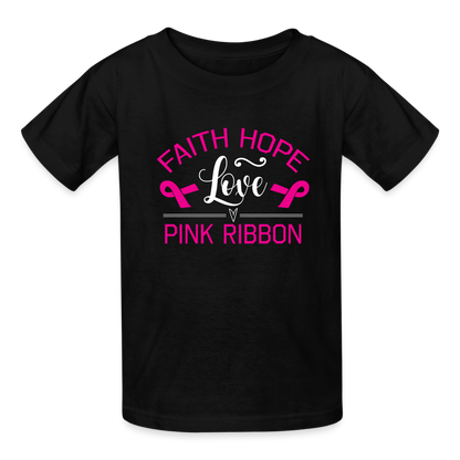 Faith Hope Love Pink Ribbon Kids' T-Shirt - black