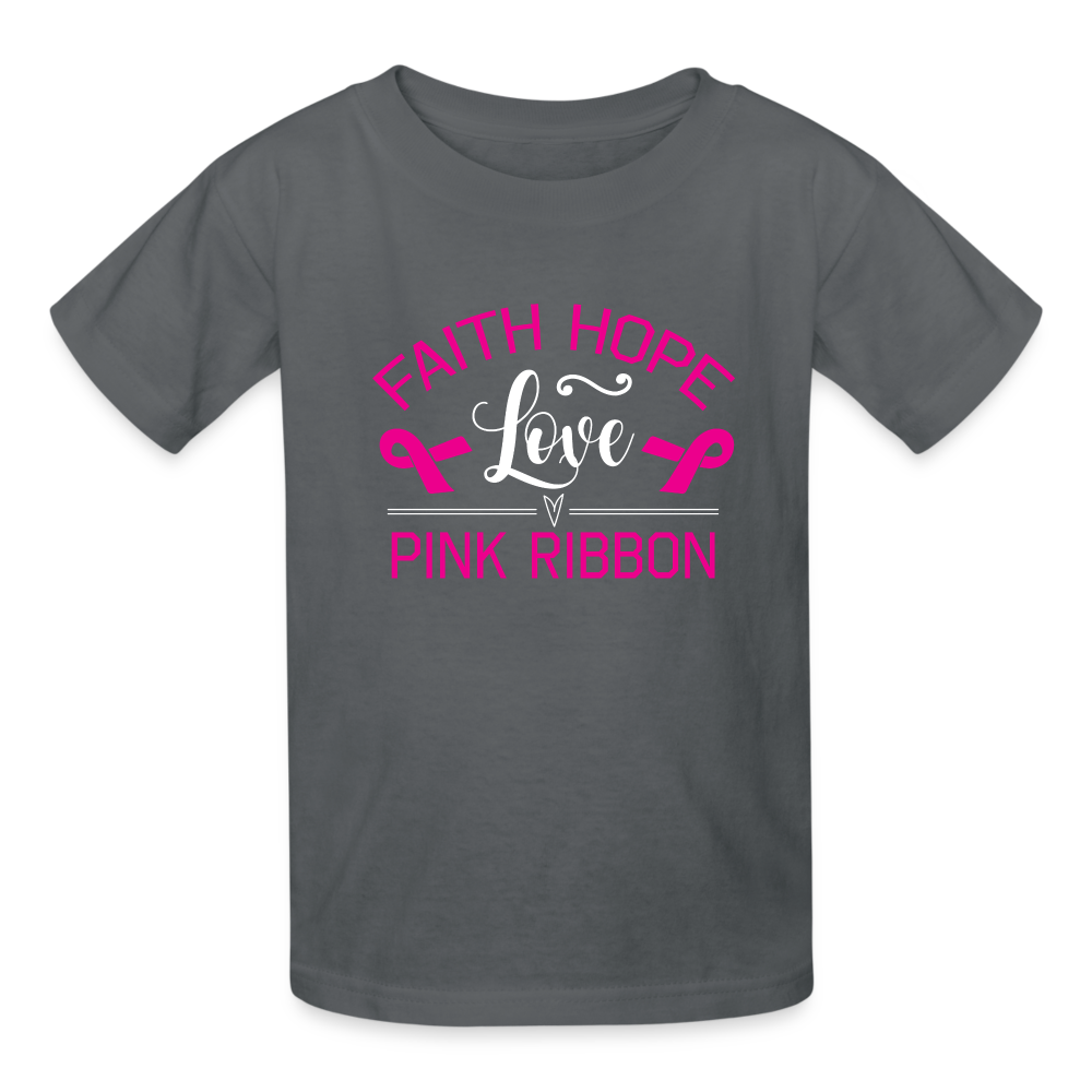 Faith Hope Love Pink Ribbon Kids' T-Shirt - charcoal