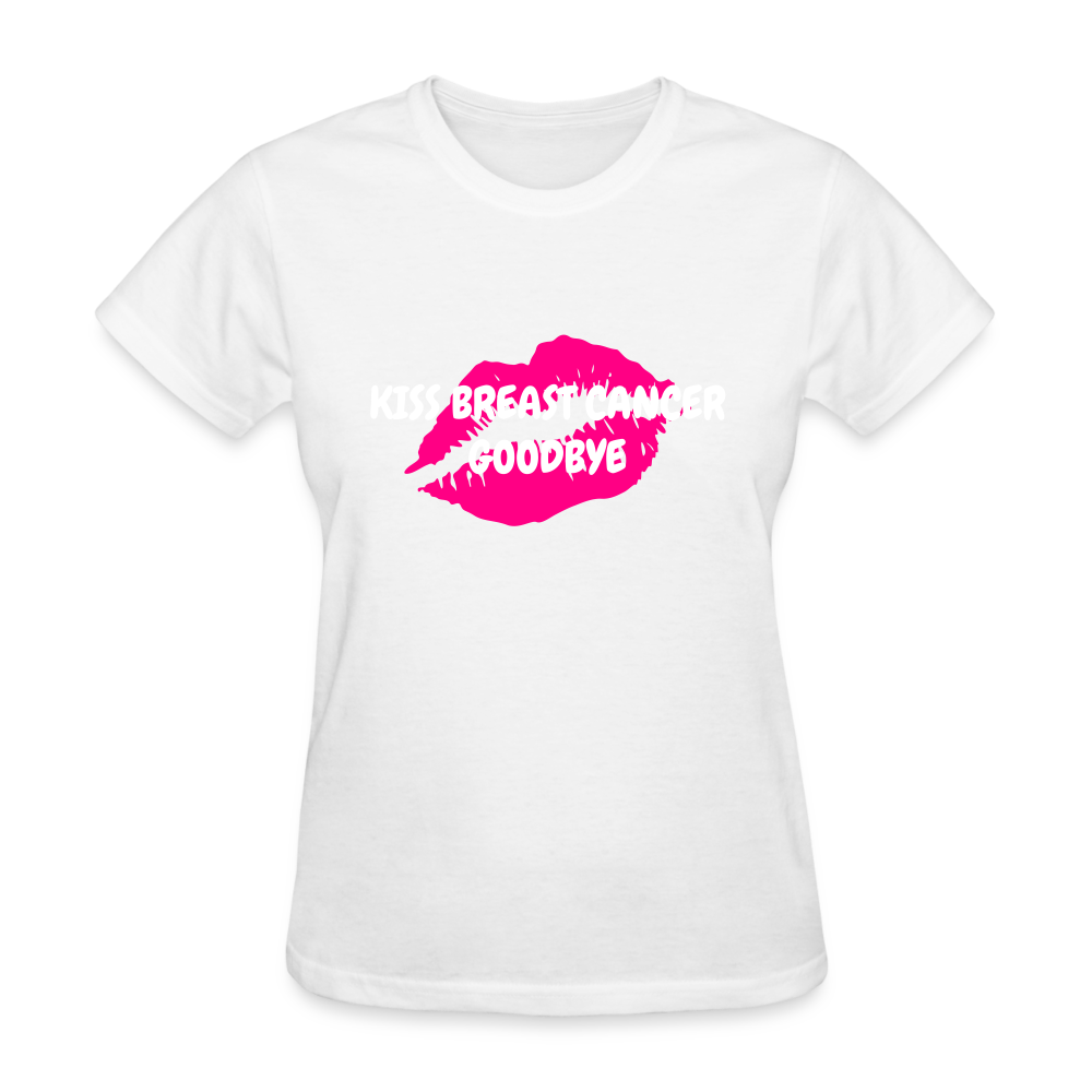 KISS BREAST CANCER GOODBYE Women's Relaxed Fit T-Shirt - white